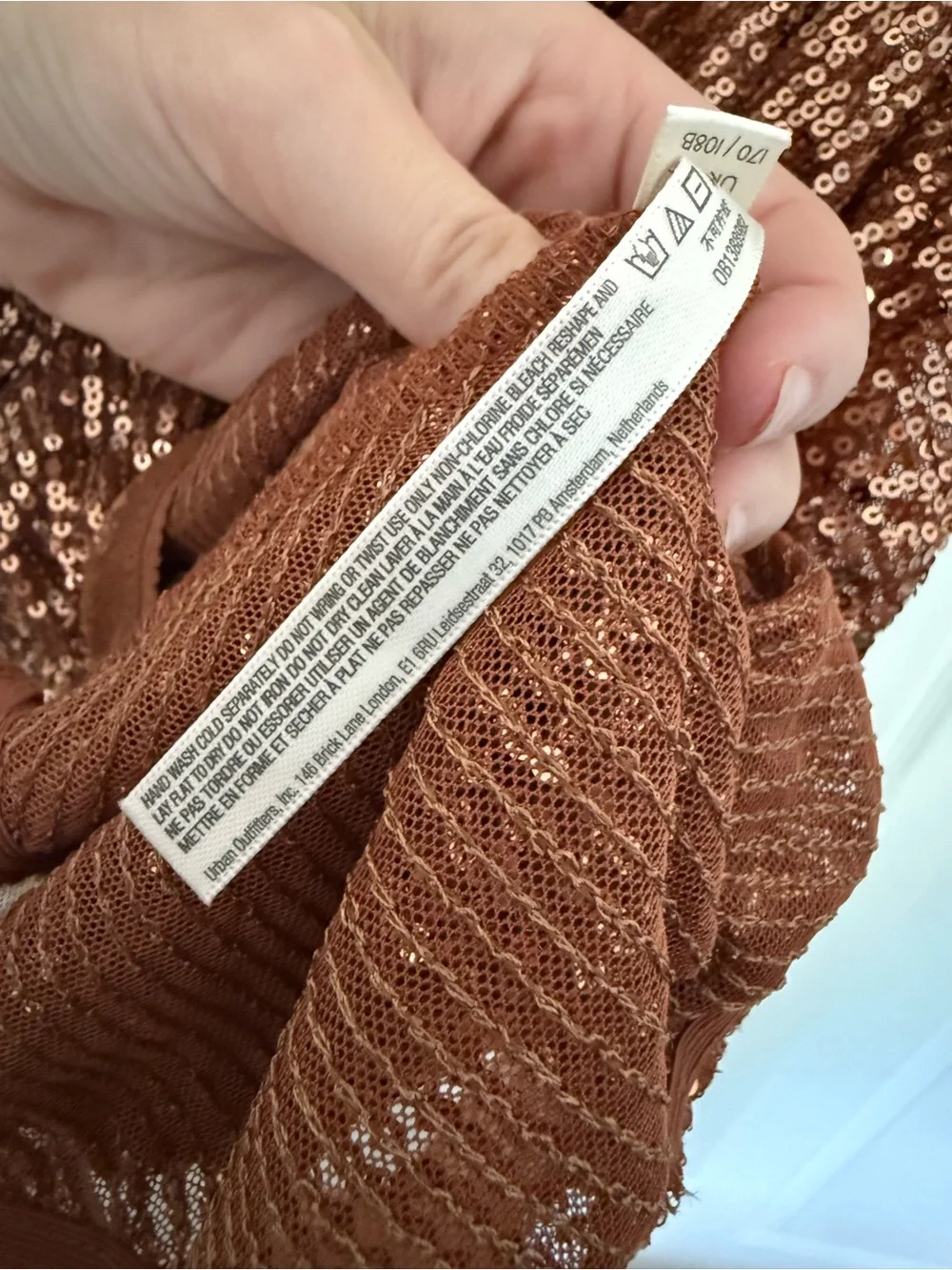 NWT Free People Shimmer & Shine Bodysuit in Sunset Orange Brown Sequins Size XL